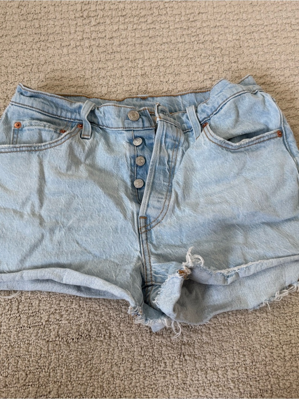 Levi's Light Blue Button-Fly Denim Shorts